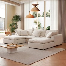 SCY Regen Bej U Tipi Köşe Koltuk Takımı Dekoratif Özel Tasarım Modüler Pofuduk Köşe Grubu