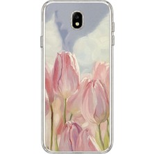 TechTree Samsung Galaxy J7 Pro Uyumlu Pembe Laleler Baskılı Silikon Kılıf