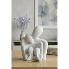 Minimalist Aile Biblosu – Modern Dekoratif Anne Baba Çocuk Heykeli (Beyaz)