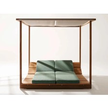 SCY Uctos Ahşap Dekoratif Şezlong Dış Mekan Perdeli Havuz Başı Çatılı Daybed Şezlong Modern Bahçe Yatağı
