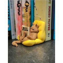 Kitap Okuyan Kedi Figürü Kitaplık Süsü,tatlı Masa Süsü