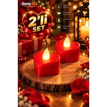Genç 3D 2'li Set Kalp Şekilli Kırmızı Pilli LED Mum Romantik Sürpriz Yıldönümü ve Sevgililer Günü Mumu