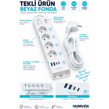 Numvox Akım Korumalı Çoklu Priz 4’lü 2 Usb-C 2 Usb-A Pd 20W 1050J 3680W 2 Metre Kablo