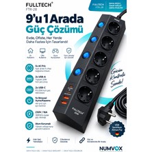 Numvox Akım Korumalı Priz | 2x Usb-A + 2x Usb-C Pd 20W Hızlı Şarj, 2 Metre Kablo, Ayrı Açma/kapama Anahtarlı