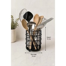 Metal Yuvarlak Kaşıklık, Kepçelik, Tezgah Üstü Kaşıklık Çap 12 cm Siyah