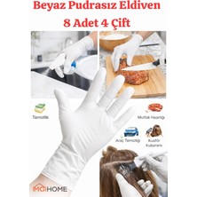 8 Adet M Beden Beyaz Eldiven🧤 Temizlik Eldiveni Lateks Tek Kullanımlık Pudrasız Muayene Eldiven