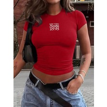Makent Moda Inawly Kadın Yazlık Mektup Baskılı Kısa Kollu Günlük Tişört Yuvarlak Yaka Grafik Tişörtler Kadın