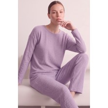 Farya Home Pamuklu Şeritli Kışlık Yumuşak Tuşe Interlok Örme Pijama Takımı