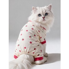 Kemique Tatlı Çilek Kedi Tulumu | Pamuklu Penye Kedi Kıyafeti | Küçük Irklar Için | Tüy Dökülmesini Azaltır