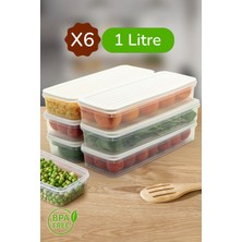 6'lı Saklama Kabı, Buzdolabı, Mikrodalga Uyumlu Saklama Kabı Beyaz-Antrasit 6 x 1000 ml