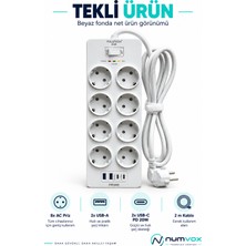 Numvox Akım Korumalı Çoklu Priz 1050J 3680W 2 Usb-C PD20W 2 Usb-A 2 Metre Kablo