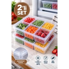 6 Bölmeli 2 Adet Sızdırmaz Buzdolabı Içi Düzenleyici Buzluk Derin Dondurucu Saklama Kabı- Kışlık Saklama Kabı 2,1 Lt.