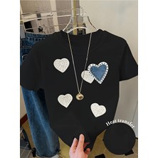 One Button Aşk Kalp Baskılı Premium Oversize T-Shirt