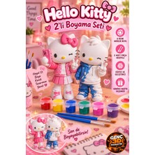Genç 3D Hello Kitty 2'li Boyama Seti + 6 Renk Akrilik Boya ve 2 Fırça Hediyeli Eğitici Çocuk Hobi Seti