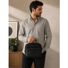 E&D Butik Moda Hakiki Kuzu Derisi Erkek El Çantası Siyah Çok Bölmeli Portföy Çanta