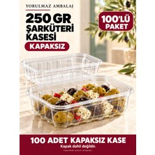 Yorulmaz Ambalaj 250 gr Kapaksız Şarküteri Kasesi 100’LÜ – Şeffaf Dikdörtgen Meze ve Salata Kabı