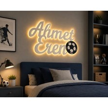 Runc Design Kişiye Özel Isimli Futbol Topu Figürlü LED Işıklı Ahşap Duvar Panosu - Çocuk Odası Gece Lambası - Duvar Dekorasyonu - Çift Isim