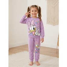 Alkın Kids 4-10 Yaş Kız Çocuk Iki Iplik %100 Pamuklu Lila Baskılı Alt-Üst Takım/eşofman Takımı