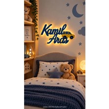 Runc Design Kişiye Özel Isimli Araba Figürlü Ahşap LED Gece Lambası - Erkek Çocuk Odası Duvar Dekoru & Işıklı Isimlik