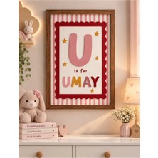 Runc Design Kişiye Özel Ahşap Bebek Odası Panosu | Baş Harfi ve Isimli Çocuk Odası Duvar Dekoru | Ceviz Çerçeveli