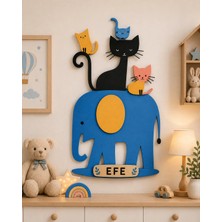Runc Design Kişiye Özel Fil ve Kedi Temalı Ahşap Duvar Dekoru | Bebek Çocuk Odası Dekorasyonu | Isimli Dekoratif Pano