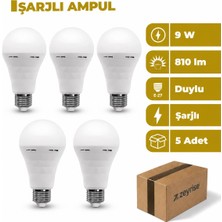Zeyrise 9W Şarjlı LED Ampul 6500K Beyaz Işık 5'li Paket