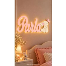 Runc Design Kişiye Özel Isimli Tavşan Figürlü Ahşap Işıklı Gece Lambası - Bebek ve Çocuk Odası Duvar Dekoru (Led'li)
