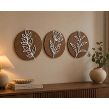 Runc Design 3’lü Ahşap Duvar Dekoru 30X30 cm | Çiçek Desenli Lazer Kesim Mdf Salon, Oturma Odası ve Ofis Duvar Panosu