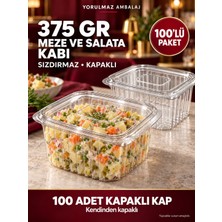 Yorulmaz Ambalaj 375 gr Sızdırmaz Kapaklı Meze ve Salata Kabı 100’LÜ – Şeffaf Kare Şarküteri Kabı