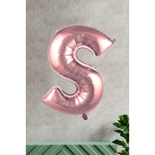 King Shark S Harfi Rose Gold Folyo Balon 100 cm 40 Inç 1 Metre Baş Harf Balon