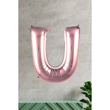 King Shark U Harfi Rose Gold Folyo Balon 100 cm 40 Inç 1 Metre Baş Harf Balon