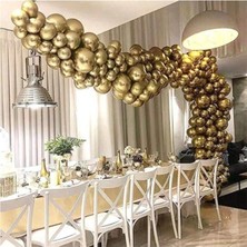 King Shark Gold Renk Krom Balon 100 Adet ve Balon Zinciri Seti 5 Metre