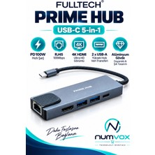 Numvox FH20 5-In-1 Usb-C Çoklayıcı Adaptör | 100W Pd Hızlı Şarj | 4K HDMI | Ethernet | 2x USB 3.0