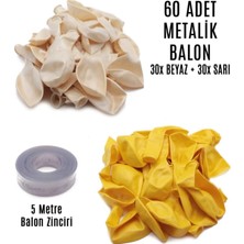 King Shark 60 Adet Beyaz ve Sarı Karışık Metalik Balon + 5 Metre Balon Zinciri