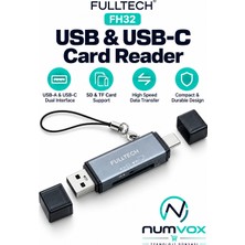 Numvox Fulltech FH32 USB & Usb-C Çift Girişli Sd/tf Kart Okuyucu – 2tb Destekli Yüksek Hızlı Veri Aktarım