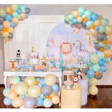 King Shark Orman Konsept Pastel Sarı Mavi Somon Gri Turuncu Yeşil Balon Zinciri 100 Adet
