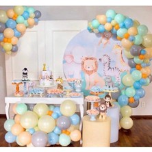 King Shark Orman Konsept Pastel Sarı Mavi Somon Gri Turuncu Yeşil Balon Zinciri 100 Adet