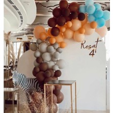 King Shark Pastel Balon Kahverengi Gri Somon ve Mavi Makaron Balon Zinciri 100 Adet