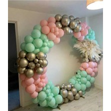 King Shark Krom Beyaz Altın Makaron Mint Yeşili ve Makaron Pembe Balon Zinciri 100 Adet