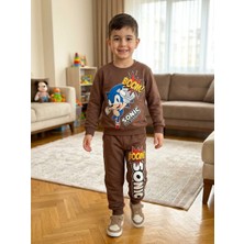 Alkın Kids 4-10 Yaş %100 Pamuklu Erkek Çocuk Kahverengi Baskılı  2 Iplik Şardonsuz Alt-Üst Takım / Eşofmantakımı