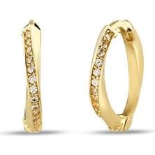 Debora Jewelry 14 Ayar Altın Zirkon Taşlı Halka Detay Küpe