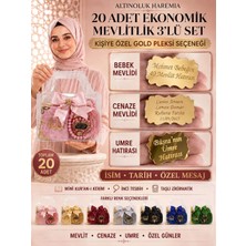 Altınoluk Haremia Ekonomik Mevlitlik 3'lü Set | Mini Kur’an, Inci Tesbih, Taşlı Zikirmatik, Kişiye Özel Pleksi