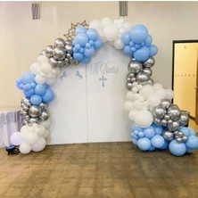 King Shark Krom Gümüş Makaron Mavi ve Beyaz Balon Zinciri 100 Adet