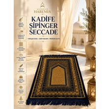 Altınoluk Haremia Kadife Şipinger Seccade | Yumuşak Dokulu Desenli Püsküllü Namaz Seccadesi Lacivert