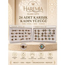 Altınoluk Haremia 24'lü Karışık Kadın Yüzüğü Farklı Model Renk ve Numaralı Taşlı Toplu Hediyelik Yüzük Seti