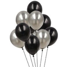 King Shark 100 Adet Siyah Gümüş Balon ve 5 Metre Balon Zinciri