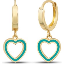 Debora Jewelry 14 Ayar Altın Mavi Mineli Kalpli Küpe
