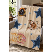 Marte Home Cats - 100X170 cm Renkli Desenli Tek Taraf Dijital Baskılı Polar Tv Battaniyesi