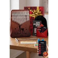 KLX-520 Hakiki Ağaç Kalimba Geyik Desenli Ahşap Full Set 17 Çelik Tuşlu