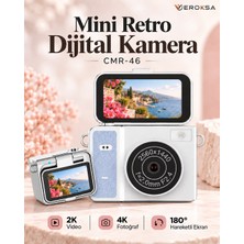 Veroksa Cmr-46 Mini Retro Dijital Fotoğraf Makinesi 4K Fotoğraf 2k Video 180° Hareketli IPS Ekranlı Vlog Kamera